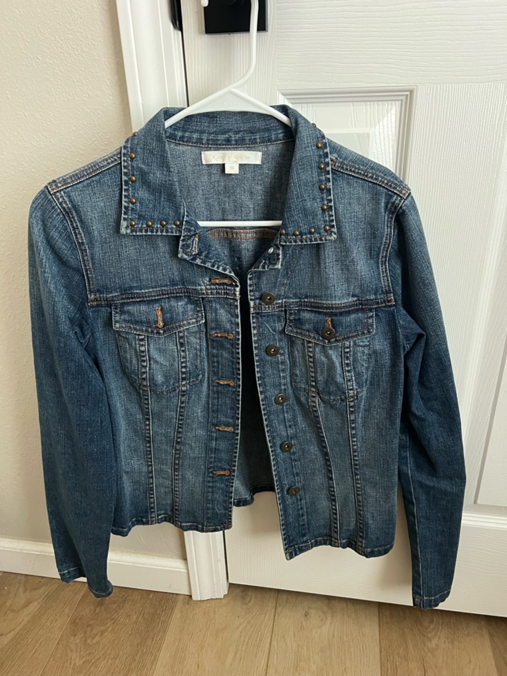 Karen Kane Dark Blue Denim Jacket with Silver Stud Accents
